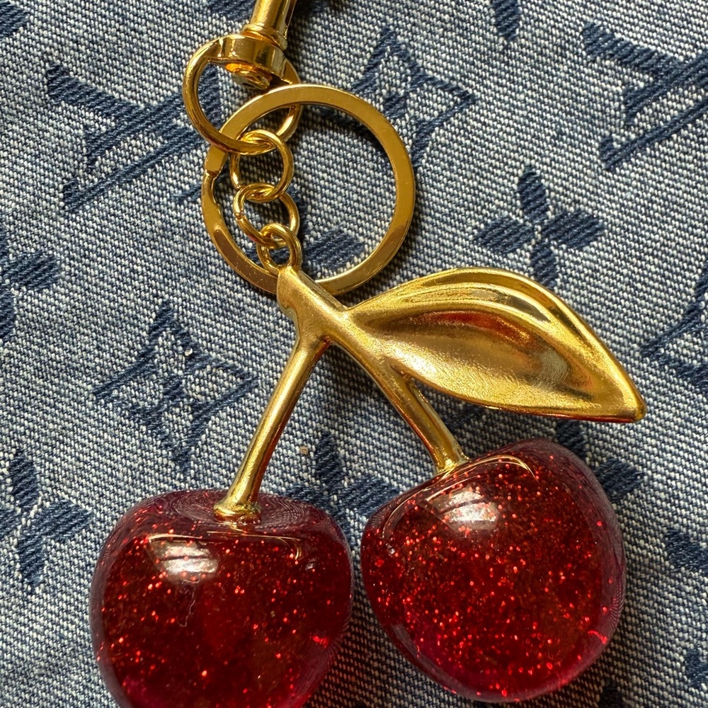 Gold and Red Cherry Keychain or Bag ring